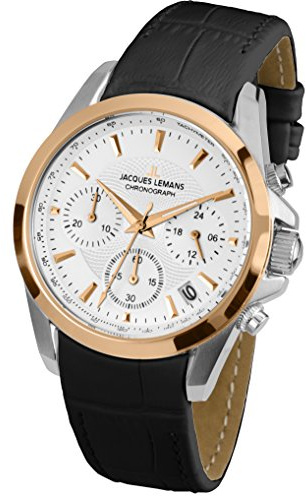 JACQUES LEMANS Damenuhr Liverpool Lederarmband massiv Edelstahl ip-rosé/Bicolor Chronograph 1-1863F