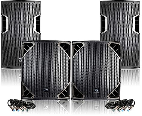 Power Dynamics Complete PA Sound System with Active 15 DJ Speakers, 18 Subwoofers, XLR Cables - 2400W for Clubs, Stage Events, Touring & Professional Installations