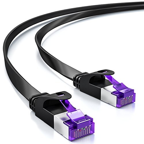 deleyCON 7,5m Flaches Cat7 Netzwerkkabel (Cat 7 mit 10 Gbit/s) Gigabit LAN - RJ45 Ethernet Patchkabel Verlegekabel Flach - für Internet Switch Router Modem Patchpanel - Schwarz
