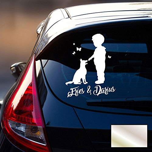 Autotattoo 1 Junge mit Hund Heckscheiben Aufkleber Namensaufkleber Kinder Schmetterlinge Namen Wunschnamen M2388 - ausgewählte Farbe: *silber* ausgewählte Größe: *L - 30cm hoch x 24cm breit*