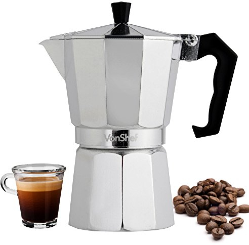 VonShef Stovetop Coffee Maker, 9 Cup Aluminium Italian Espresso Maker, 450ml Gas & Electric Stove Top Moka Pot with Replacement Gasket & Filter