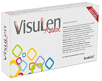 VisuLen® Redox integratore limentare di Rame, Vite Rossa, Vitamina C, Niacina, Zinco, Selenio, Vitamina E, con PABA e Acido Jaluronico per la normale salute della pelle