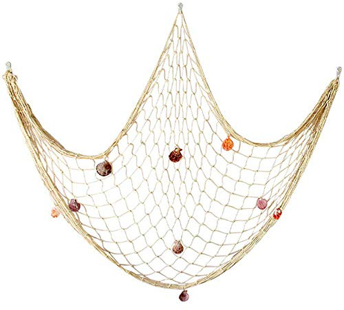 Meleg Otthon Fischernetz Deko,Fischernetz im Mediterranen Stil mit Muscheln，Nautischer Dekorativer Netzhintergrund für Schlafzimmer Wohnzimmerwand, Party, Fotografie Andere Dekorationen 150x200cm Weiß