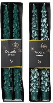 Spitzkerzen ca. 25cm 2er Set mit Glitzer oder Schnee sortiert Wachs Weihnachtskerzen Tannenbaum grün // Kaemingk 215559 Wachskerze Green Tree Wachs, 26 cm, 2 Stück