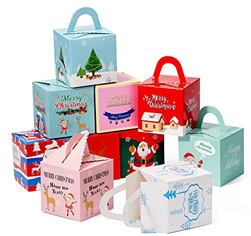 THE TWIDDLERS - 30 Geschenkbox Weihnachten mit Griffen, Geschenkverpackung Weihnachten, Xmas Geschenkverpackung, Geschenkboxen für Süßigkeiten, Kekse, Kuchen, Gebäck - 10cm Weihnachtsbox