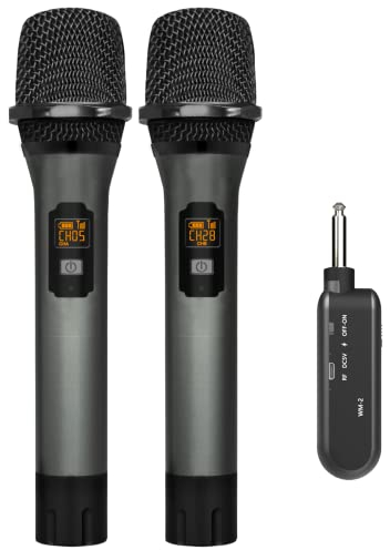 Wireless Microphone, VeGue UHF Cordless Dual Handheld Dynamic Mic Set with Rechargeable Receiver, for Karaoke Party, Voice Amplifier, PA System, Singing Machine, Church, Wedding, Meeting, 200ft (WM-2)
