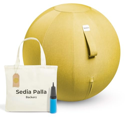 Backerz Pelota Silla Escritorio - Pelota de Pilates para Oficina, Gimnasia, Yoga, y Fitness Pelota Embarazada Antideslizante Fitball y Anti-Burst Tela Duradera Silla Oficina, 65CM - Amarillo