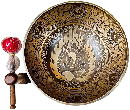 Tazón de canto para yogui de 12 pulgadas | Cuenco tibetano de metal hecho a mano con siete cuencos de canto del Himalaya martillado a mano