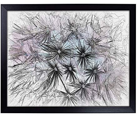 Lap Tray with Cushion | Dandelion Seeds in Blue & Pink Sketch | Padded Bean Bag Cushion | For Eating, Working, Crafting, Laptop | Portable Table Desk