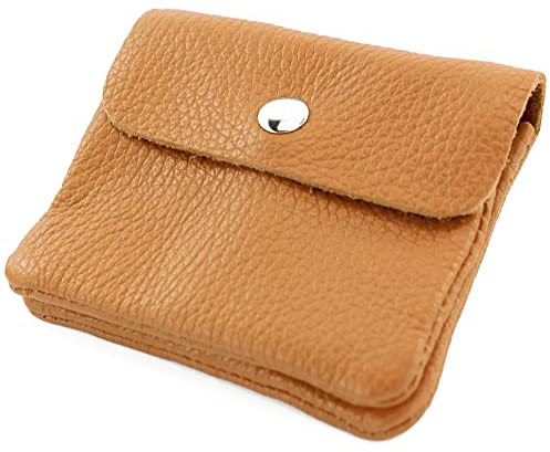 modamoda de P09 Damen Münzgeldbörse Geldbörse Portemonnaie Klein Leder Made in Italy P09, Farbe:Camel