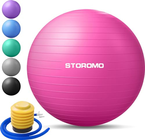 STOROMO Exercise Ball,Yoga Ball(with Exercise Tutorial),Extra Thick Non-Slip,Holds 2500 lbs, Workout Ball for Pregnancy Birthing and Balance Stability (Pink, 95cm/37.4in)