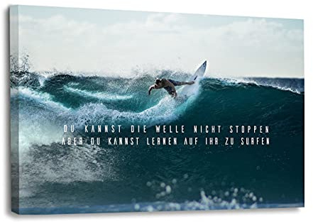 Hustling Sharks® Motivationsbild „Lerne zu Surfen“ – Leinwand 45 × 30 cm | XXL Motivationsbild im Querformat, Büro Bilder, Erfolg Bild, Bild mit Spruch, Wandbilder Motivation, Bürobilder, Kunst