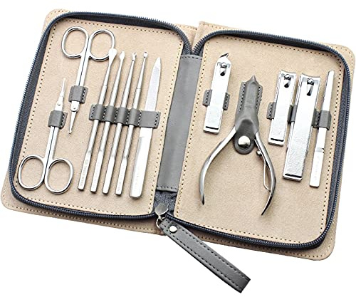 Kit de corte de uñas Juego de clipper de uñas portátil 12 en 1 kit de aseo profesional de acero inoxidable conjunto de manicura de viaje con estuche de viaje de lujo regalo ideal Conjunto de clippers
