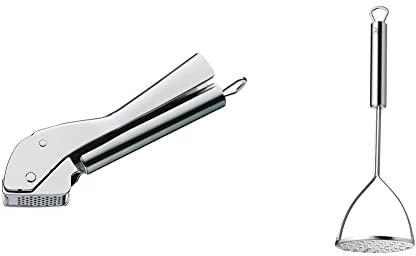 WMF Profi Plus Knoblauchpresse 17,5 cm, Cromargan Edelstahl teilmattiert, spülmaschinengeeignet & Profi Plus Kartoffelstampfer 28,5 cm, Cromargan Edelstahl teilmattiert, spülmaschinengeeignet