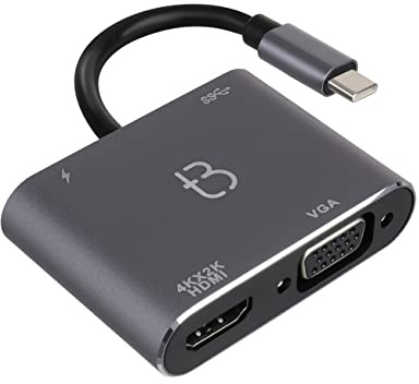 tradebit - USB-C Hub I 4 in 1 I Adapter I 1x HDMI Audio und Videosignale 4K Ultra HD I 1x VGA I USB 3.0 I Power Delivery PD I Kompatibel mit MacBook, Laptop und PC