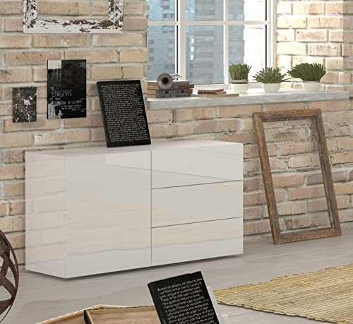 möbelando Kommode Standschrank Anrichte Beistellschrank Schrank Sideboard Mercogliano I Weiß Hochglanz