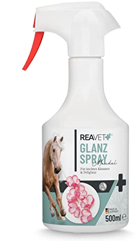 ReaVET Schweif und Mähnenspray für Pferde 500ml - mit Mandel Duft, Brillanter Glanz, leichte Kämmbarkeit & Gesundes Fell, Pflegespray für Pferde