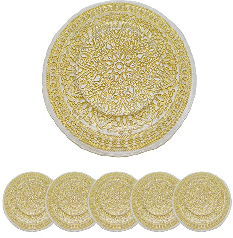 Trimming Shop Dekorative Platzteller, Mandala-Blumen-Design, Glasteller für Esstisch, Hochzeit, Geburtstag, Party, Geschirr, Catering-Events, 33 cm, Roségold, 6 Stück