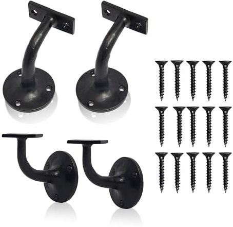 XFORT Smithy's Range Black Antique Handrail Brackets, Traditional Cast Iron Bracket for Stair Bannister Handrail, Complete with Colour Matched Fixing Screws (4 Pack)