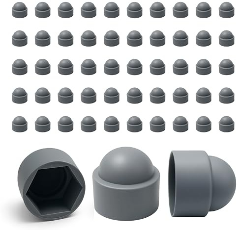 Ajile – 50 Stück Sechskant Schutzkappen M10 (Schlüsselweite 17 mm) – Abdeckkappen für Schrauben und Muttern – Kunststoff Grau – Rostschutz, gepflegte Optik