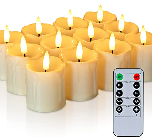 Homemory 12 Stück 5,5 x 5,2cm LED Teelichter mit Fernbedienung, Flammenlose Flackernde Batteriebetriebene Kerzen Timer, Warme Weiße für Hochzeit, Party, Festival, Weihnachtsdekoration