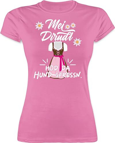 Shirt Damen - Kompatibel mit Oktoberfest - MEI Dirndl hod da Hund gfressn - XXL - Rosa - trachtenshirt edelweiß Trachten t Shirts bayrische Edelweiss Tshirt Oktoberfest-t-Shirt