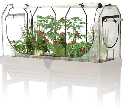 VegTrug Gewächshausaufsatz für Classic 1,8m mit Insektenschutz - 2 in 1 | 130 g/m2 Gewächshausfolie - integriertes Insektenschutznetz, aufrollbar - 90 cm hoch, schützt vor Schnecken und Schädlingen