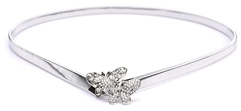 irisaa Kettengürtel Damen, Mehrschichtiger Taillenkettengürtel, Elastischer Hüftgürtel, Stretch Gürtel mit Hakenverschluss, MGZ Farbe:Silber Schmetterling
