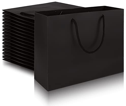 GOYADA 20 st svarta presentpåsar, 27 x 10 x 21 cm kraftpåse med handtag, svart papperspresentpåse till jul, födelsedag, bröllop, fest och shopping
