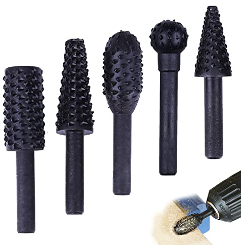 Amindz 5 Stück Holzraspel Raspel, Holzschnitzfeilen, Holz Bohrer Fräser Set, Holzschnitzerei Kugelfräser Zylinderfräser Zapfenfräser Konusfräser