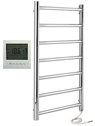 Manissa Selby Electric Heated Towel Rail 500mm W x 800mm H + Timer | Includes 7 Day Timer/Thermostat, Stainless Steel, Towel Warmer, Rust-Resistant, Bathroom, Wall Mounted, Mirror Polished