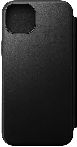 Nomad Modern Leather Folio for iPhone 15 Plus Case Compatible with MagSafe & Wireless Charging Leather Wallet Case, 3 Card Slots. 360° Protective Bumper - Black