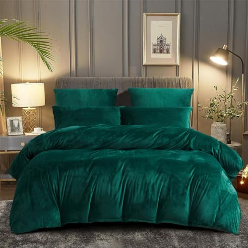 DXHOME Winter Plüsch Bettwäsche 135x200cm Grün Dunkelgrün Warme Kuschelbettwäsche Flauschig Cashmere Touch Bettbezug mit Reißverschluss + 1 Kissenbezug 80x80 cm