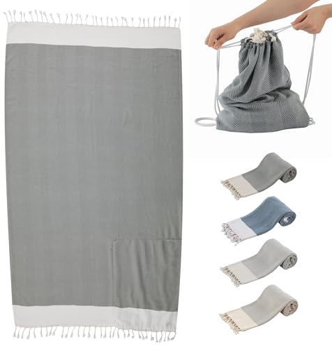 Citrine Asciugamano da Spiaggia Turco, Asciugamano da hammam,% 100 Cotone Turco Peshtemal, Borsa da Spiaggia, Leggero e Asciutto per Viaggi, Spiaggia, Sauna, Piscina termale, 90x150 cm, Antracite