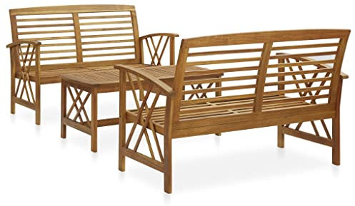 puraday Set di Mobili da Giardino 3 Pz in Legno Massello di Acacia Marrone Mobili per Esterni Vintage Sedute Confortevoli Set di Mobili da Patio con Design a Stecche Tavolo 102x50x43 cm