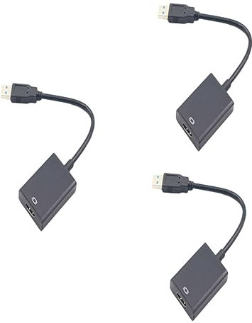 Hemobllo 3pièces Adaptateur USB vers Convertisseur Vidéo pour Ordinateur Portable Noir Idéale pour Écran Externe