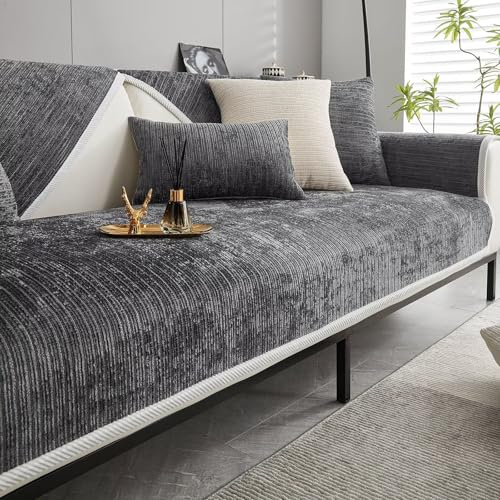 Bettschlange Sofa Überzug, Couch Überzug L Form 1/2/3/4 Sitzer, Sofa Cover Sofabezug Ecksofa rutschfeste Sofaschoner, Sofadecken für Sitzfläche, Universelle Sofa Überwurf,Grau,90 x 240 cm