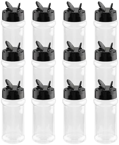 Bafnsiji 12pcs 200ml tarros de Especias de plástico Claro, salero de Especias, tarros de condimento de Cocina de plástico Transparente, Sal de plástico y Pimienta Shakers Set