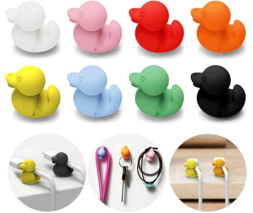 Yueser Ganci Adesivi Creativo, Silicone Anatra Gancio Adesivo Portachiavi da Parete Fermacavi Multifunzionale Mini Clip Per Cavi Ferma Cavi Adesivo Fermacavi Muro Ferma Cavi da Scrivania Colorati 8Pcs