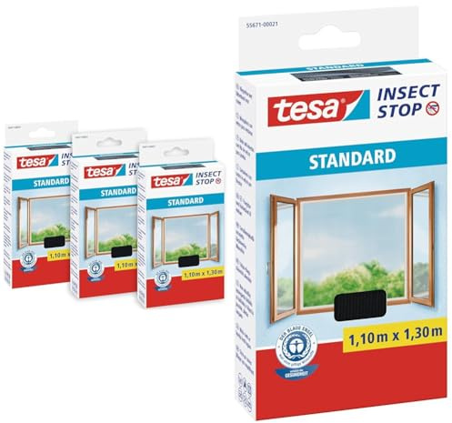 TESA Insect Stop STANDARD Fliegengitter für Fenster im 3er Pack & Insect Stop STANDARD Fliegengitter für Fenster - Insektenschutz zuschneidbar