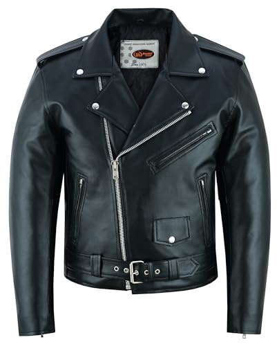 Daniel Smart Men Motorcycle Faux Leather Jacket - Black Economy Zip Up Moto Biker Jacket with Plain Side and Multiple Pockets