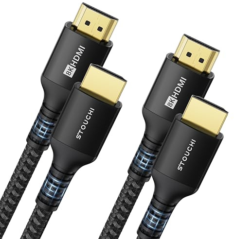 Stouchi Câble HDMI 2.1 2m, 8K Ultra HD 48Gbps Haute Vitesse 8K60 4K120 144Hz RTX 3080 eARC HDR10 4:4:4 HDCP 2.2&2.3 Dolby Compatible avec Fire TV/Roku TV/PS5/Xbox Series X/LG,Noir,1 2 Paquets