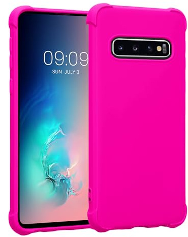 KIOMY Hot Pink Case with Soft Finish for Samsung Galaxy S10 Plus S10+ Shockproof Bumper Protective Silicone Stylish Cell Phone Back Cover with Bright Vibrant Color