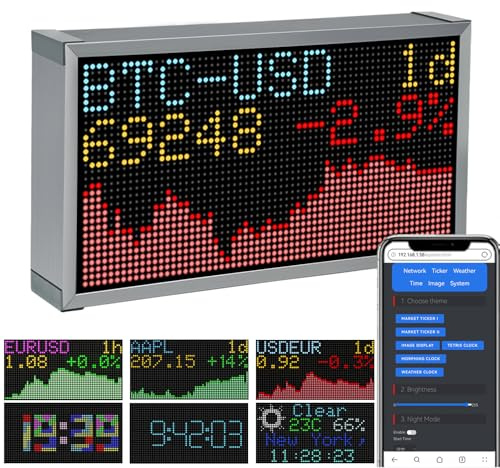 Vastarry Bitcoin Stock Ticker Monitor Anzeige Digitale Uhr Wetter, Temperatur, Feuchtigkeit, 64,32 Pixel Bildschirm