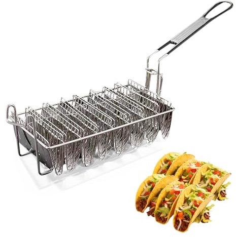 Panier à taco, 8 bols pour friteuse, accessoires de cuisine | Panier à frire Taco avec long manche - Outil de cuisine