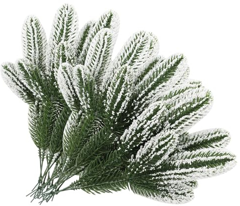 TheStriven 36 Stück Künstliche Simulation Kiefernnadeln Künstliche Kiefer Zweige Kunststoff Kiefernblätter Grüne Pflanzen Kiefernnadeln Künstliche Kiefernnadeln für DIY-Girland Weihnachtsdekor (Weiß)