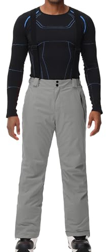 ALSOGO Herren Skihose wasserdichte Winddichte Winter Schneehose Outdoor Snowboardhose mit Abnehmbar Träger Grau L
