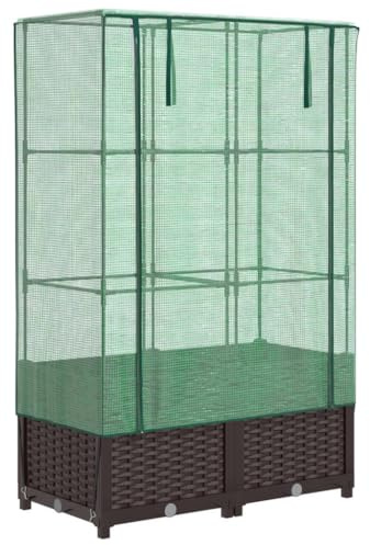 vidaXL Hochbeet mit Gewächshaus-Aufsatz Rattan-Optik 80x40x138 cm