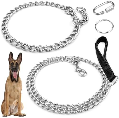 GZLCEU 1 STK 65cm Kettenhalsband Hund, 1 STK 128cm Hundekette Leine | Hundehalsband Kette für Meisten Hunde Geeignet, Training und Spaziergänge(Edelstahl)