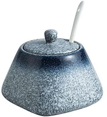 Sucrier japonais en céramique avec couvercle, pot à sucre en porcelaine de 340 ml/12 oz avec cuillère, petit pot à sel, bocal de rangement, for café-bar, restaurant-Blue-340 ml Pots à épices de cuisin